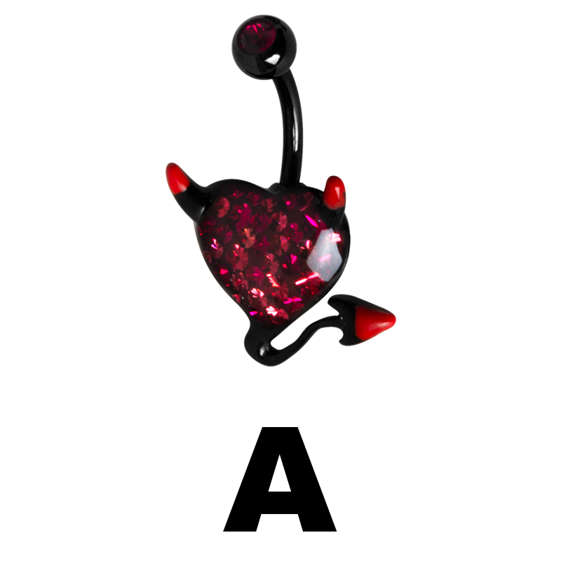 Gloss Finish Devil Heart Black Steel Bananabell with Enamel Ombelico