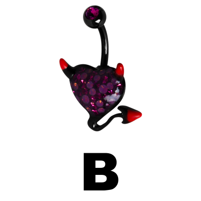 Gloss Finish Devil Heart Black Steel Bananabell with Enamel Ombelico