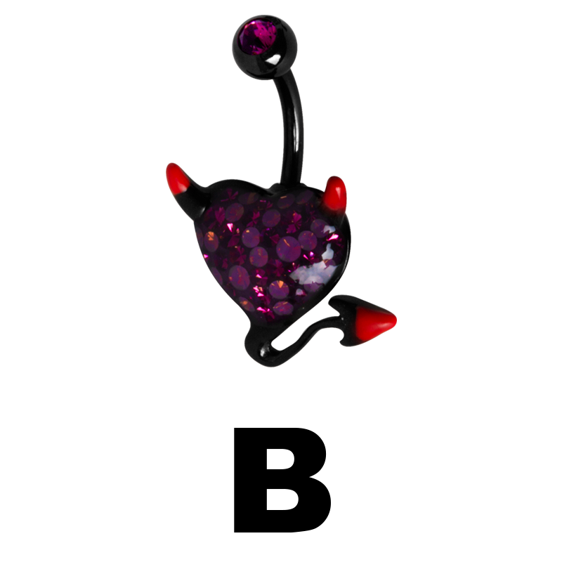 Gloss Finish Devil Heart Black Steel Bananabell with Enamel Ombelico