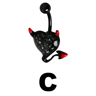 Gloss Finish Devil Heart Black Steel Bananabell with Enamel Ombelico