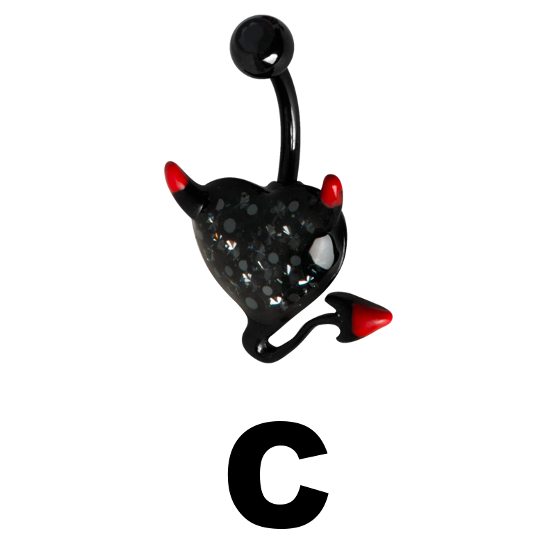 Gloss Finish Devil Heart Black Steel Bananabell with Enamel Ombelico