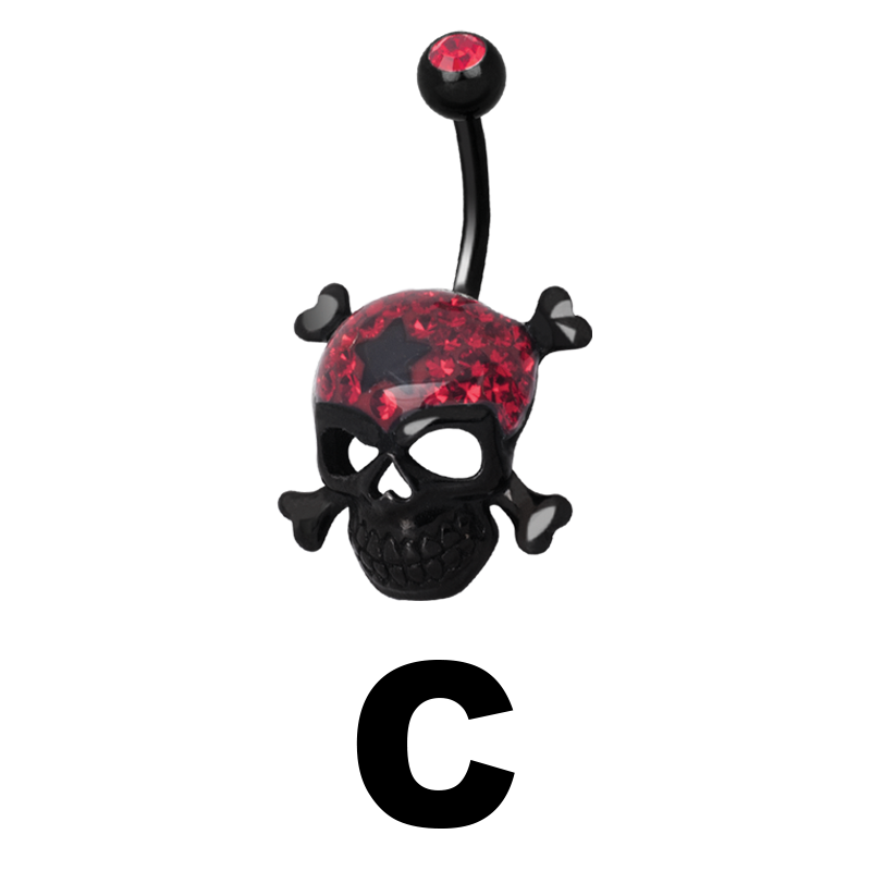 Gloss Finish Cross Bones Black Steel Banabell Ombelico