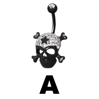 Gloss Finish Cross Bones Black Steel Banabell Ombelico