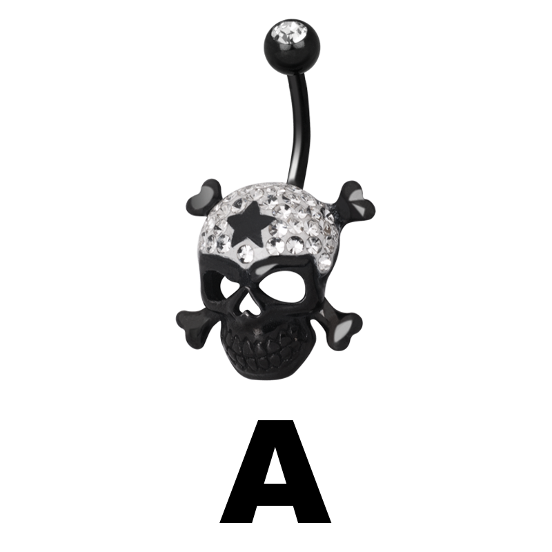 Gloss Finish Cross Bones Black Steel Banabell Ombelico