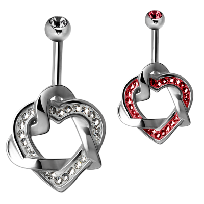 Gloss Finish Double Heart Steel Banananell Ombelico