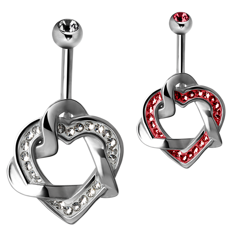 Gloss Finish Double Heart Steel Banananell Ombelico