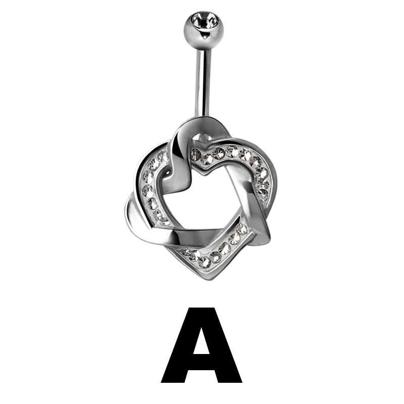 Gloss Finish Double Heart Steel Banananell Ombelico