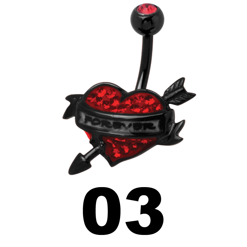 Gloss Finish Forever Heart Black Steel Bananabell Ombelico