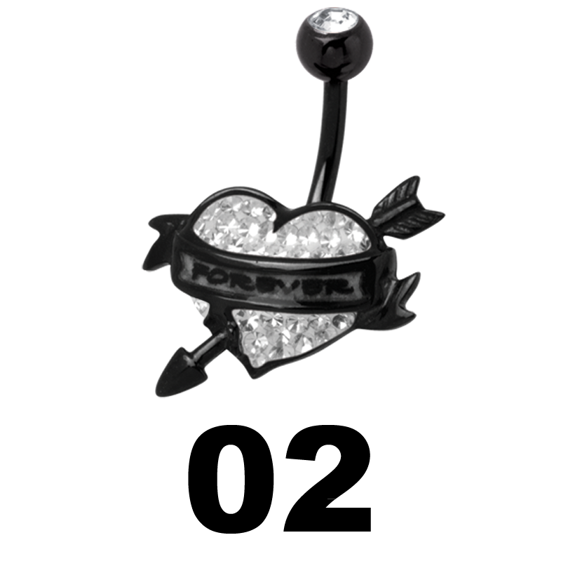 Gloss Finish Forever Heart Black Steel Bananabell Ombelico