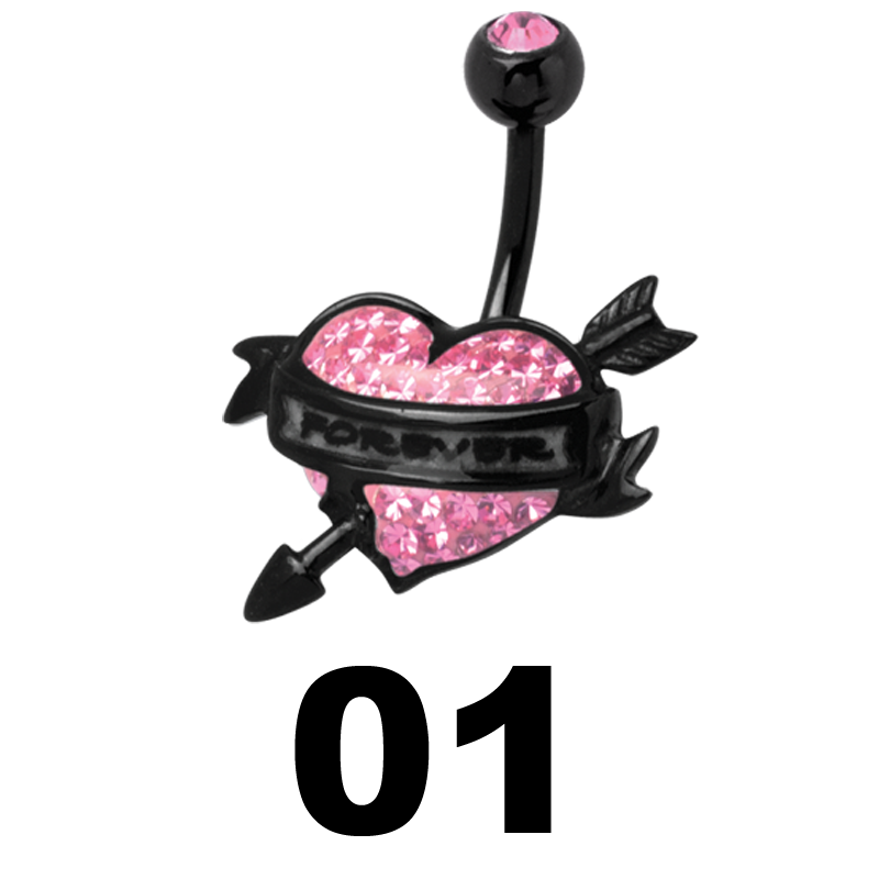 Gloss Finish Forever Heart Black Steel Bananabell Ombelico