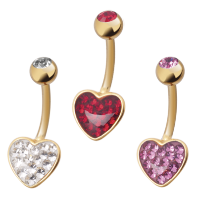 Gloss Finish Heart Gold Steel Bananabell Ombelico