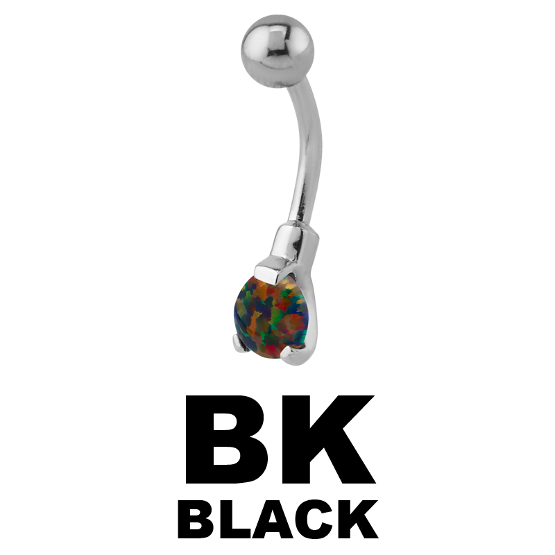 Surgical Steel Round Prong Set Synthetic Opal Bananabell with 4/6mm Ball Ombelico