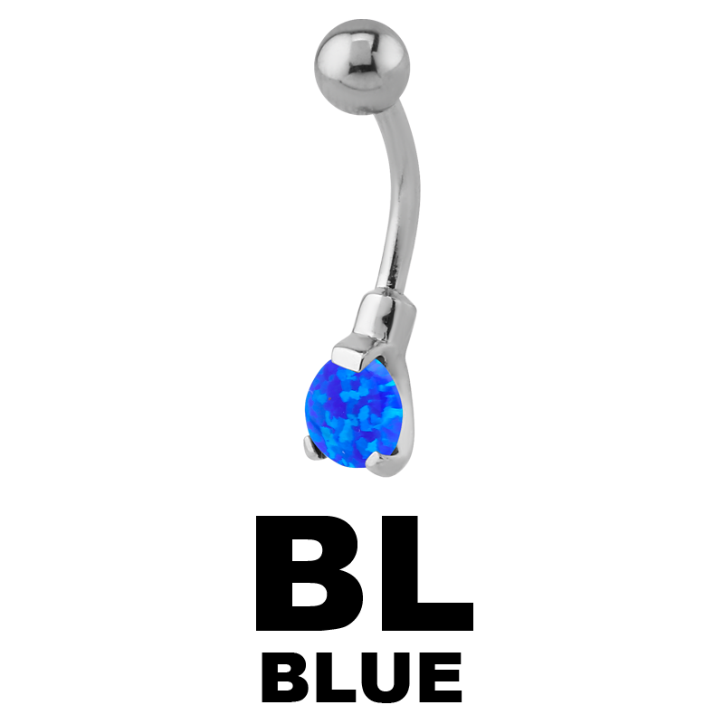 Surgical Steel Round Prong Set Synthetic Opal Bananabell with 4/6mm Ball Ombelico
