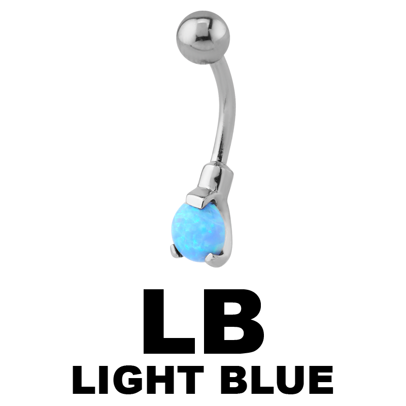 Surgical Steel Round Prong Set Synthetic Opal Bananabell with 4/6mm Ball Ombelico