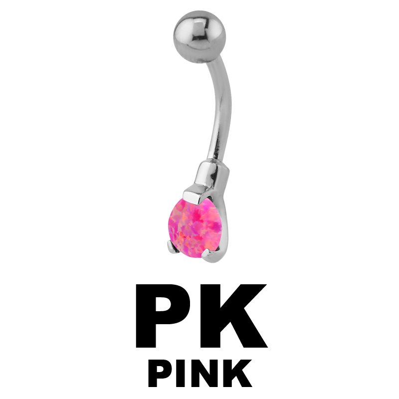 Surgical Steel Round Prong Set Synthetic Opal Bananabell with 4/6mm Ball Ombelico