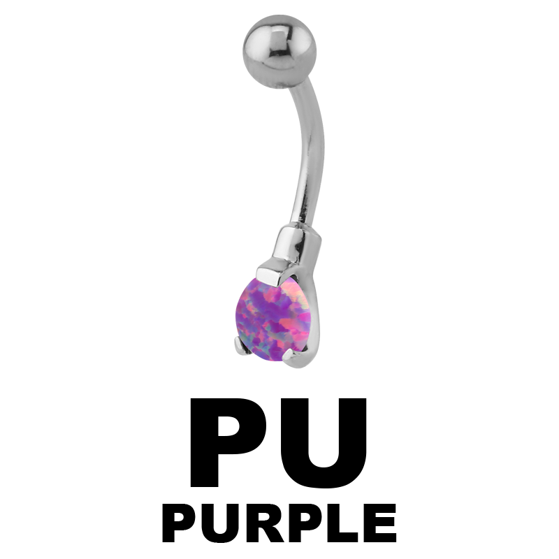 Surgical Steel Round Prong Set Synthetic Opal Bananabell with 4/6mm Ball Ombelico