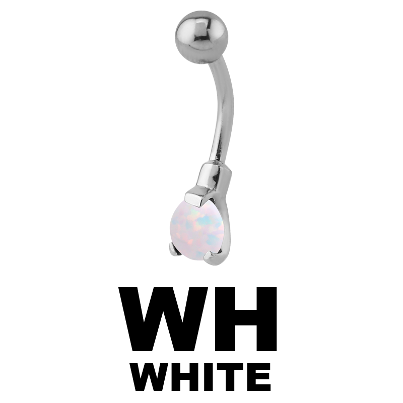 Surgical Steel Round Prong Set Synthetic Opal Bananabell with 4/6mm Ball Ombelico