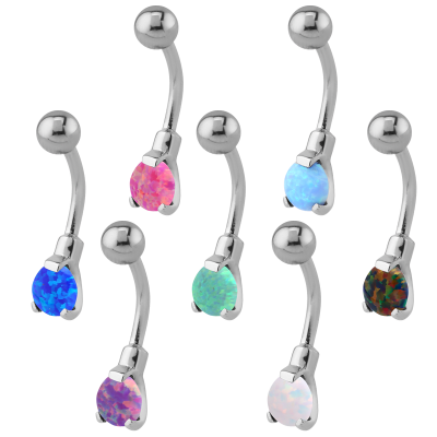 Surgical Steel Round Prong Set Synthetic Opal Bananabell with 4/6mm Ball Ombelico