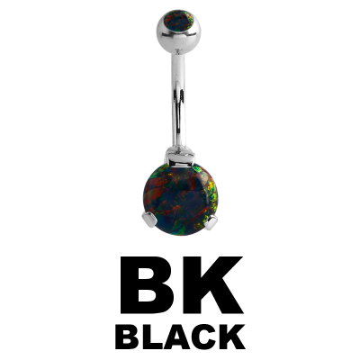 Surgical Steel Double Round Prong Set Synthetic Opal Bananabell with 4/6mm Ball Ombelico