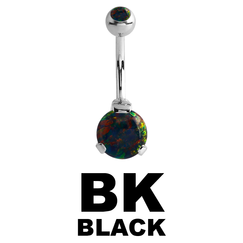 Surgical Steel Double Round Prong Set Synthetic Opal Bananabell with 4/6mm Ball Ombelico