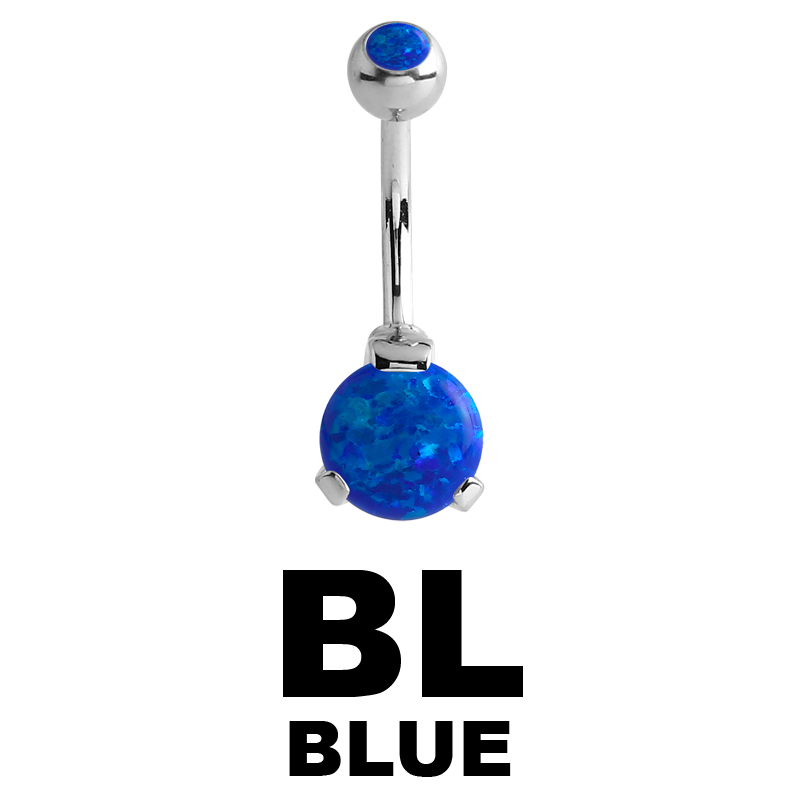 Surgical Steel Double Round Prong Set Synthetic Opal Bananabell with 4/6mm Ball Ombelico