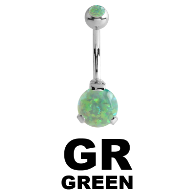 Surgical Steel Double Round Prong Set Synthetic Opal Bananabell with 4/6mm Ball Ombelico