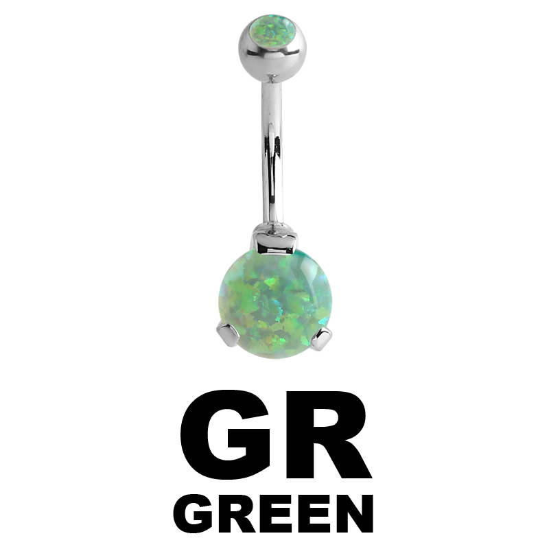Surgical Steel Double Round Prong Set Synthetic Opal Bananabell with 4/6mm Ball Ombelico