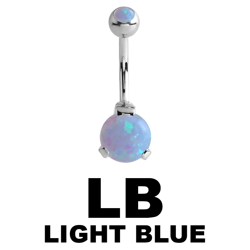 Surgical Steel Double Round Prong Set Synthetic Opal Bananabell with 4/6mm Ball Ombelico