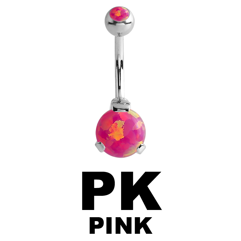 Surgical Steel Double Round Prong Set Synthetic Opal Bananabell with 4/6mm Ball Ombelico