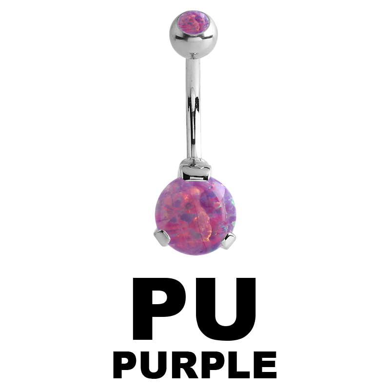 Surgical Steel Double Round Prong Set Synthetic Opal Bananabell with 4/6mm Ball Ombelico