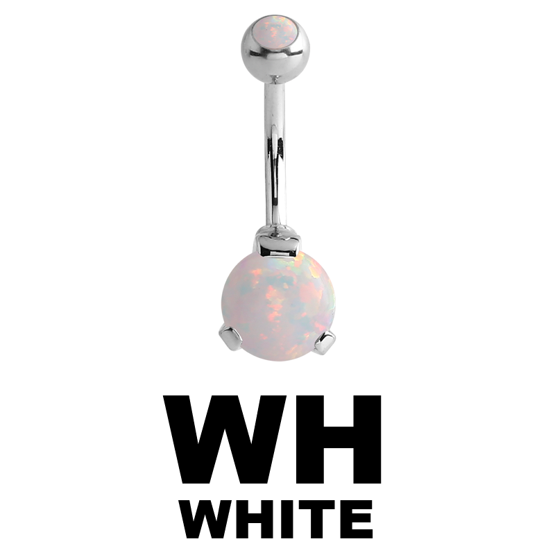 Surgical Steel Double Round Prong Set Synthetic Opal Bananabell with 4/6mm Ball Ombelico