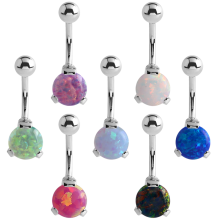 Surgical Steel Round Prong Set Synthetic Opal Bananabell with 5/8mm Ball