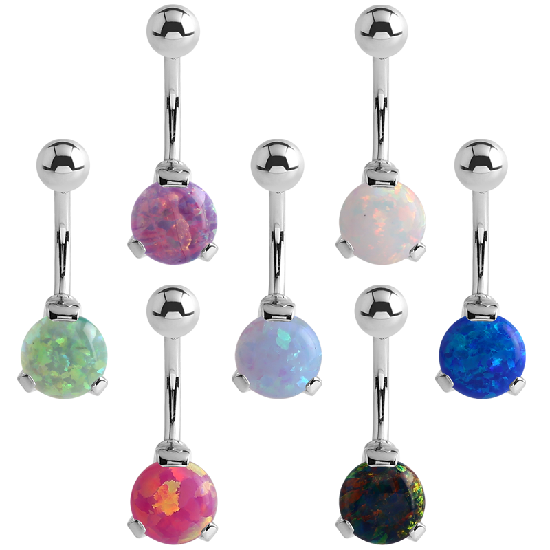 Surgical Steel Round Prong Set Synthetic Opal Bananabell with 5/8mm Ball Ombelico