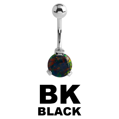 Surgical Steel Round Prong Set Synthetic Opal Bananabell with 5/8mm Ball Ombelico