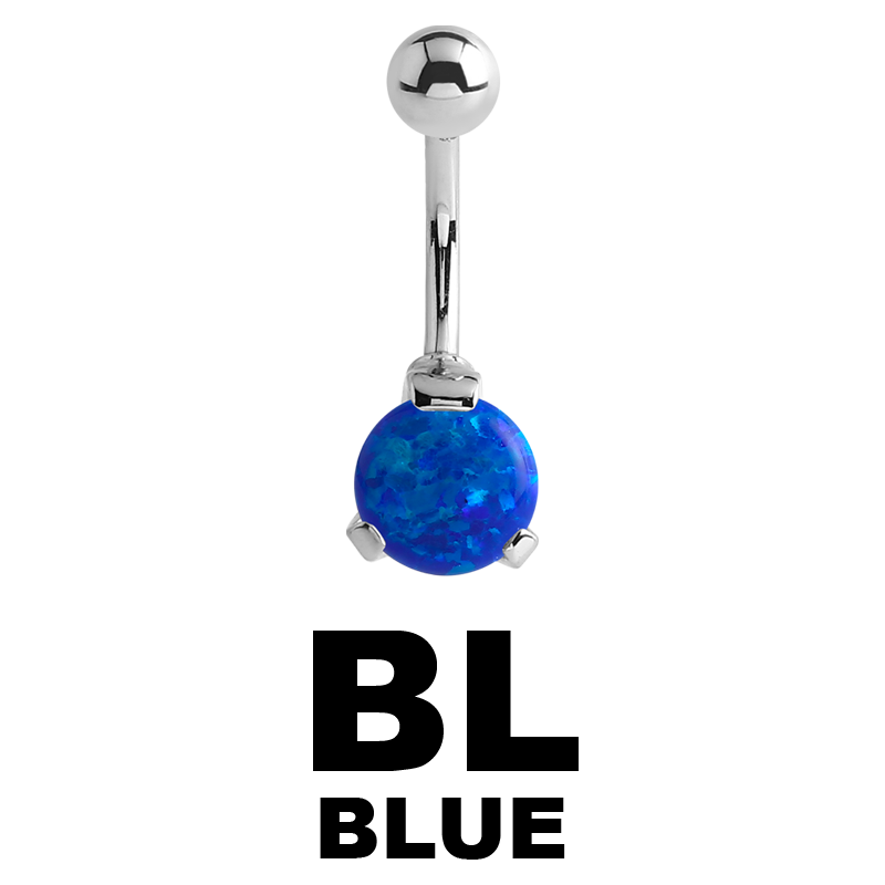 Surgical Steel Round Prong Set Synthetic Opal Bananabell with 5/8mm Ball Ombelico