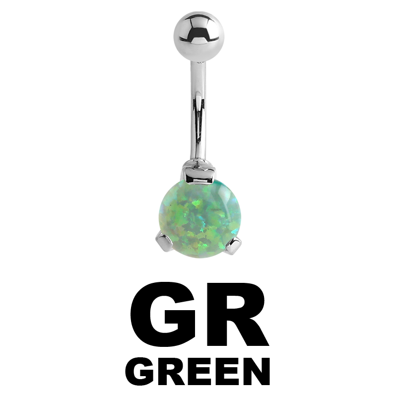 Surgical Steel Round Prong Set Synthetic Opal Bananabell with 5/8mm Ball Ombelico
