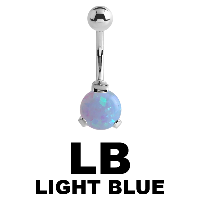 Surgical Steel Round Prong Set Synthetic Opal Bananabell with 5/8mm Ball Ombelico