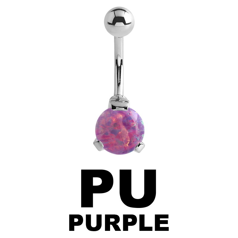 Surgical Steel Round Prong Set Synthetic Opal Bananabell with 5/8mm Ball Ombelico