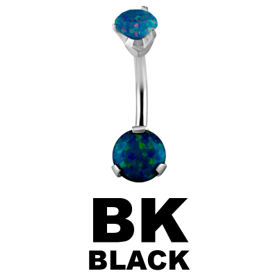 Surgical Steel Double Round Prong Set Synthetic Opal Bananabell with 4/6mm Ball Ombelico