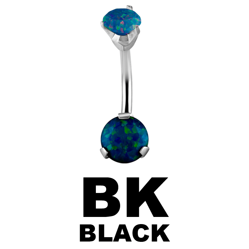 Surgical Steel Double Round Prong Set Synthetic Opal Bananabell with 4/6mm Ball Ombelico