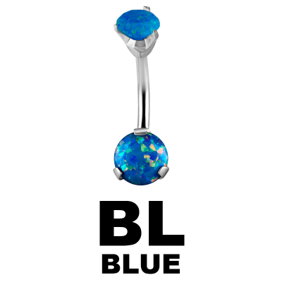 Surgical Steel Double Round Prong Set Synthetic Opal Bananabell with 4/6mm Ball Ombelico