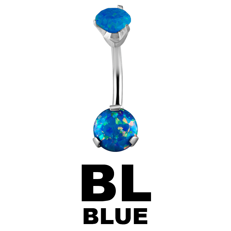 Surgical Steel Double Round Prong Set Synthetic Opal Bananabell with 4/6mm Ball Ombelico