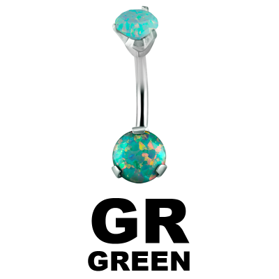Surgical Steel Double Round Prong Set Synthetic Opal Bananabell with 4/6mm Ball Ombelico