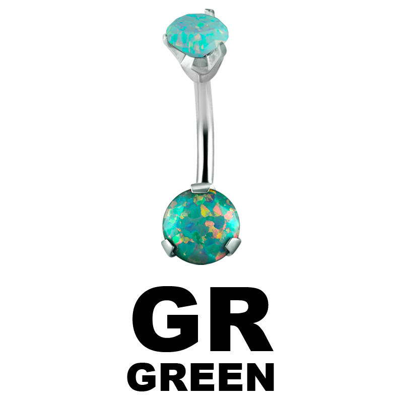 Surgical Steel Double Round Prong Set Synthetic Opal Bananabell with 4/6mm Ball Ombelico
