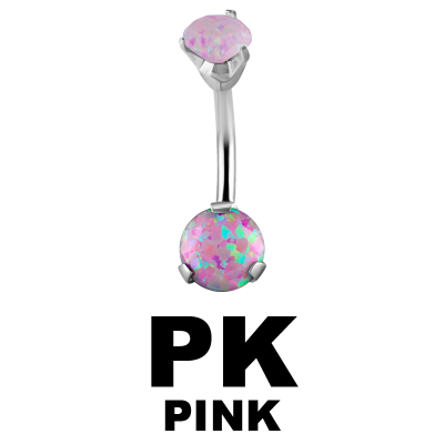 Surgical Steel Double Round Prong Set Synthetic Opal Bananabell with 4/6mm Ball Ombelico