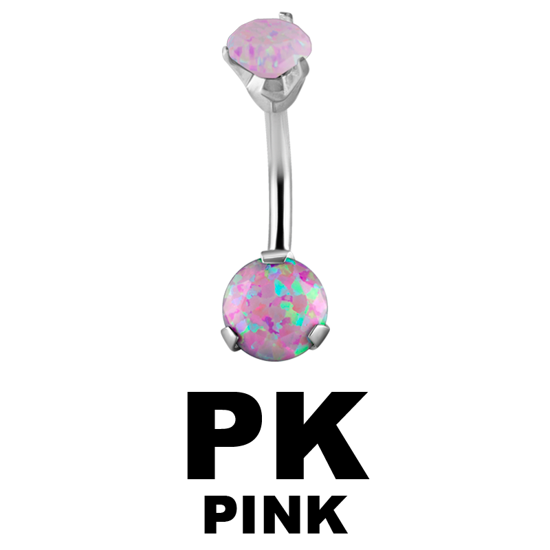 Surgical Steel Double Round Prong Set Synthetic Opal Bananabell with 4/6mm Ball Ombelico