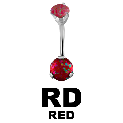Surgical Steel Double Round Prong Set Synthetic Opal Bananabell with 4/6mm Ball Ombelico