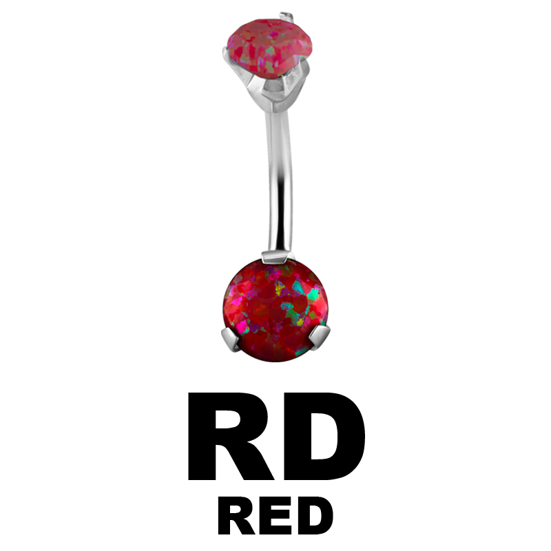 Surgical Steel Double Round Prong Set Synthetic Opal Bananabell with 4/6mm Ball Ombelico