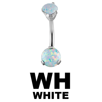 Surgical Steel Double Round Prong Set Synthetic Opal Bananabell with 4/6mm Ball Ombelico