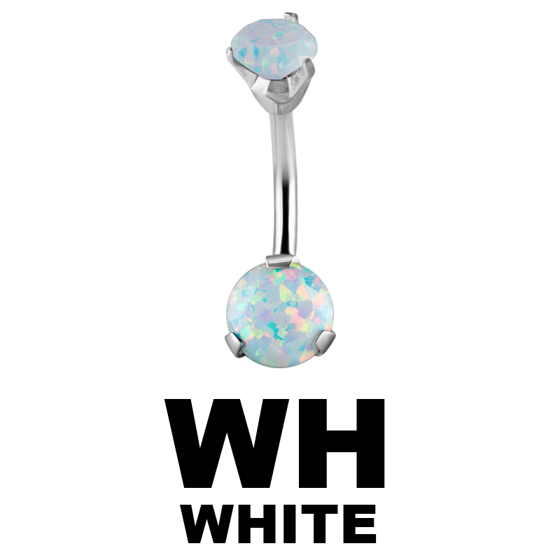 Surgical Steel Double Round Prong Set Synthetic Opal Bananabell with 4/6mm Ball Ombelico